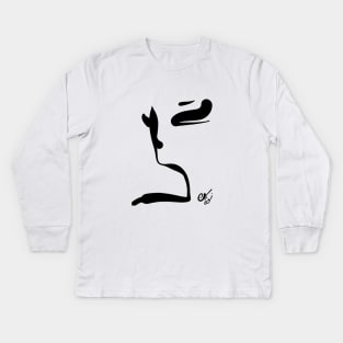 Portrait Black and White Minimal Line Art Kids Long Sleeve T-Shirt